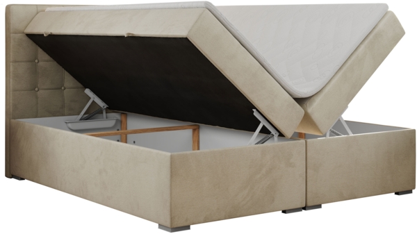 Boxspringbett, Doppelbett, Polsterbett mit Kopfstütze - CARMEN - 140x200cm - Beige Velours - H3 Bild 4