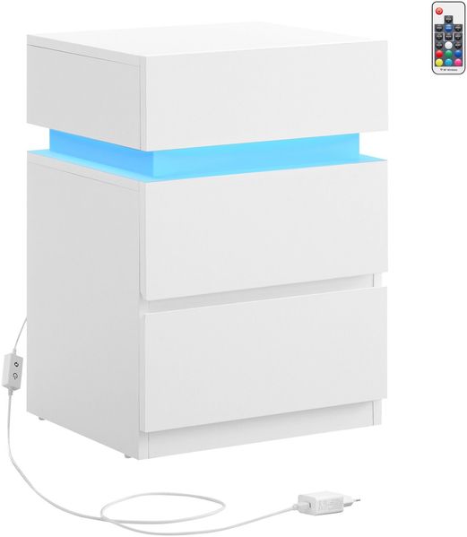 Vasagle Nachttisch mit LED-Beleuchtung, Beistelltisch, einstellbare Farben, Sofatisch mit 3 Schubladen, Nachtschrank für Schlafzimmer, Wohnzimmer, modern, 35 x 40 x 55 cm, weiß Bild 4