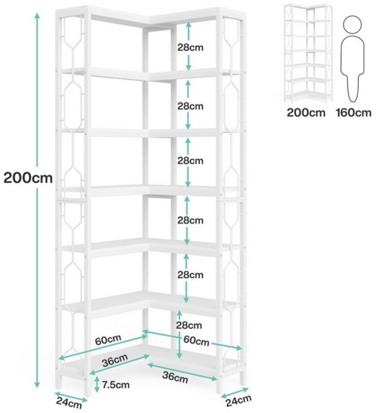 Tribesigns Bücherregal Tribesigns Eck-Bücherregal, 7-stöckiges Industrielles Eckregal Bild 4