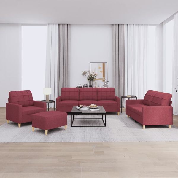 vidaXL 4-tlg. Sofagarnitur mit Kissen Weinrot Stoff 3201256