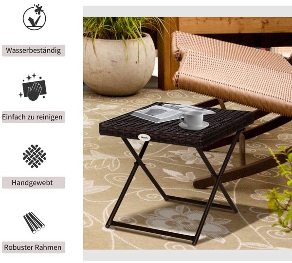 Klappbarer Gartentisch 40 x 40 x 40 cm in Rattanoptik mit Metallgestell – brauner Beistelltisch Bild 2