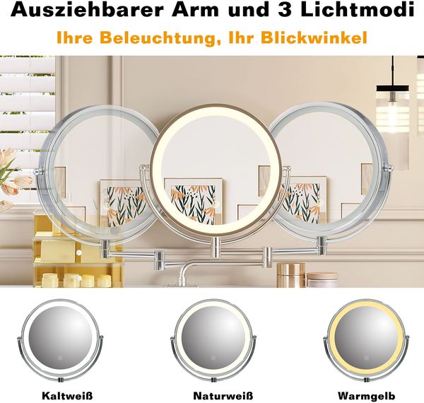 Schminktisch mit LED-Spiegel dimmbar Weiß Schminkkommode mit Stauraum Kosmetiktisch Modern Elegant Bild 7