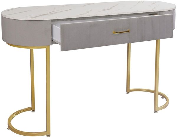 Menzzo Paloma Schminktisch, Taupe mit Samtbezug, 1 Schublade