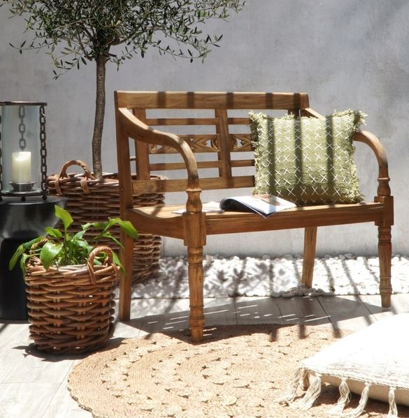 Massive Teakholz Sitzbank CHRISTOS 100cm natur Outdoor Gartenbank Holzbank