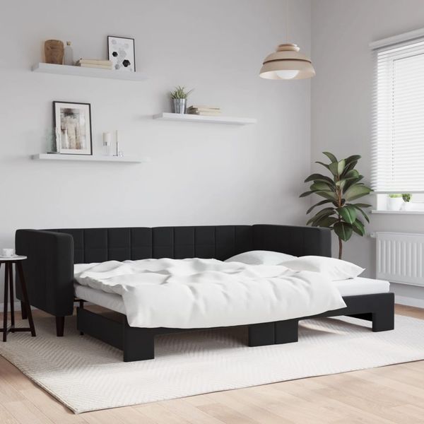 vidaXL Tagesbett Ausziehbar Schwarz 90x190 cm Samt 3196706