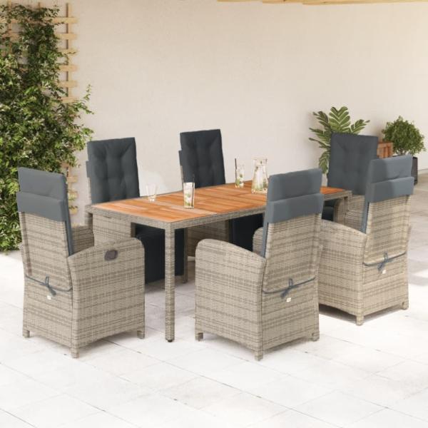vidaXL 7-tlg. Garten-Essgruppe mit Kissen Grau Poly Rattan 3212484
