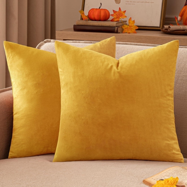 Samt Kissenbezüge Herbst Deko Sofakissen 40x40cm 2er Set Orangegelb