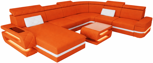 Wohnlandschaft Bologna XXL in Stoff - Mikrofaserstoff - orange-weiß - Links