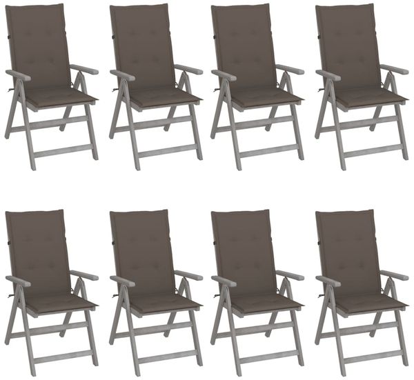vidaXL Verstellbare Gartenstühle mit Auflagen 8 Stk. Grau Akazienholz 3075149