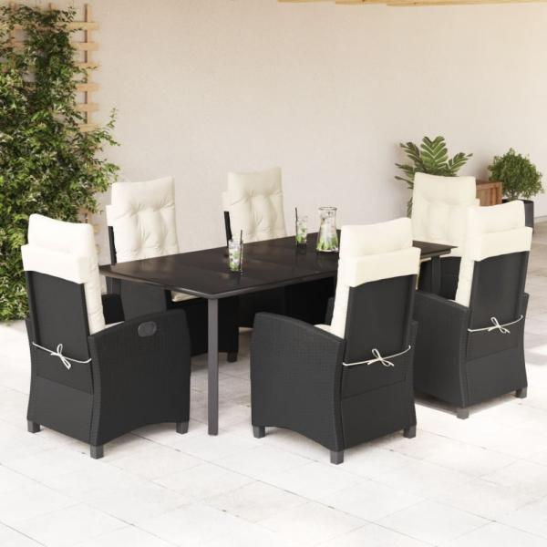 vidaXL 7-tlg. Garten-Essgruppe mit Kissen Schwarz Poly Rattan 3212739
