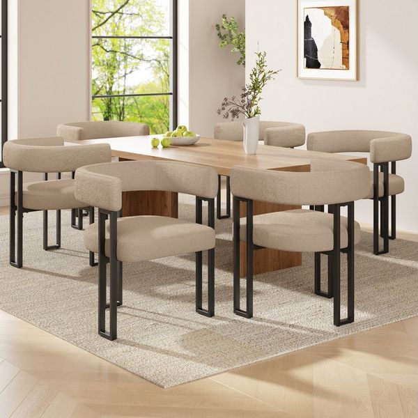 OKWISH Esszimmerstuhl Schminkstuhl,Luxusstuhl,Freizeitstuhl (Luxuriöser Lammfellstoff Esszimmerstuhl – Ergonomische Rückenlehne, Verstellbare Stützfüße, Stabile Eisenbeine, 6 St)