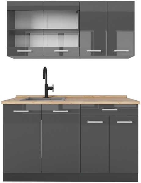 Küchenzeile R-Line Anthrazit Hochglanz/Anthrazit 140 cm , AP Eiche Vicco