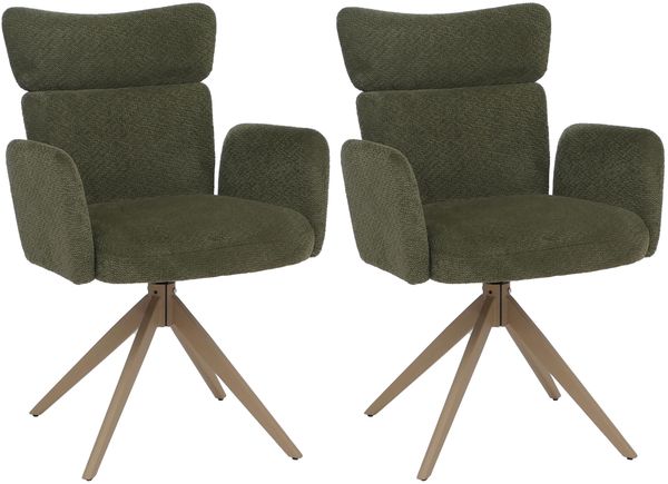 2er-Set Esszimmerstuhl HWC-N11, Stuhl, drehbar Auto-Return Stoff Bouclé 350g/m² Öko-Tex ~ grün, Beine Holz-Optik