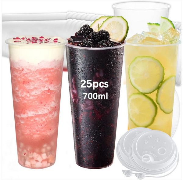 KingLux Aufbewahrungsbecher 25 Stück 700ML Partybecher mit Deckel für Getränke Haushalt, Polypropylen, (25-tlg, 25Stk. Partybecher mit Deckel), mit Deckel