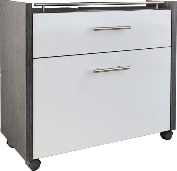 Schildmeyer Waschbeckenunterschrank 133074 Trient, 67 x 35 x 60,5 cm, weiß glanz / esche grau Dekor