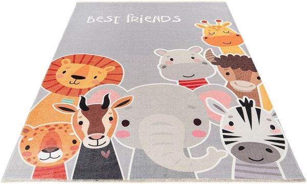 Obsession Kinderteppich My Greta 606, rechteckig, Höhe: 6 mm, Kurzflor, Motiv Tiere, mit Fransen, Kinderzimmer