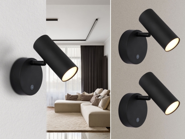 2er SET Akku Wandstrahler Schwarz kabellos ohne Stromanschluss, Breite 10cm