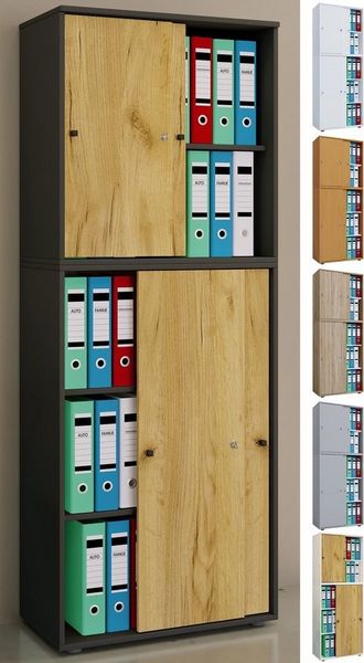 VCM Büroschrank Lona 919600 Weiß / Honig-Eiche B. 70 x H. 184 x T. 37 cm