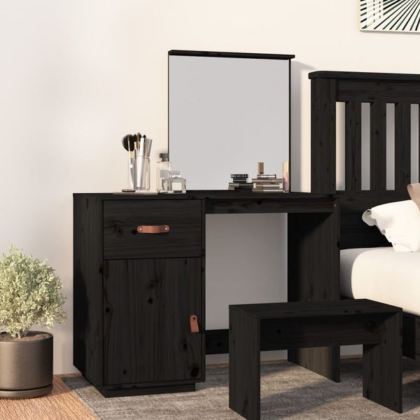 vidaXL Schminktisch Schwarz 95x50x134 cm Massivholz Kiefer 820091