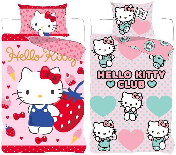 BrandMac Bettwäsche Hello Kitty - 2 x Wende-Bettwäsche-Set im Doppelpack, 135x200 & 80x80, Baumwolle, 100% Baumwolle
