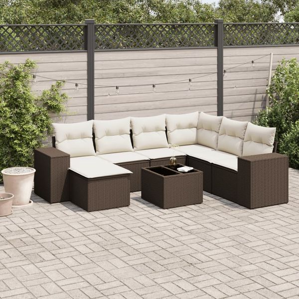 vidaXL 8-tlg. Garten-Sofagarnitur mit Kissen Braun Poly Rattan 3221712