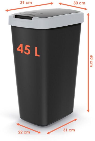 Spetebo Mülleimer Kunststoff Abfalleimer eckig schwarz - 45 Liter, praktischer 2-Wege-Schwing-Klappdeckel