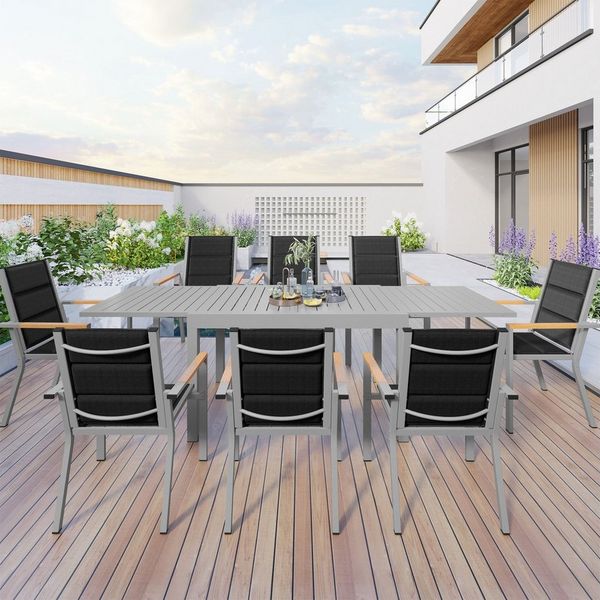 HOMALL Gartentisch Garten-Essgruppe 160/260cm Aluminium Ausziehtisch und Gartenstuhl (Verdicktes Aluminium, wasserdicht und rostfrei Multi-Größe Multi-Farbe Verschiedene Verpackungen erhältlich)