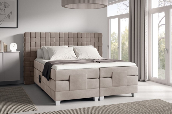 Boxspringbett Elektrisch Bett VIDAL 120x200cm in Stoff Fresh Macchiato