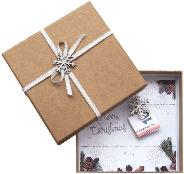 ZauberDeko Geschenkbox Geldgeschenk Verpackung Weihnachten Schneeflocke Silber Weiß Natur
