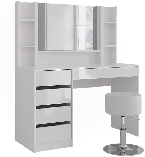 Schminktisch Sherry Weiß/Weiß Hochglanz 119.8 cm 5 Teile Vicco