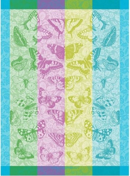 Garnier-Thiebaut Geschirrtuch Beaux Papillons Aquatique 56x78 Cm 100% Gekämmte