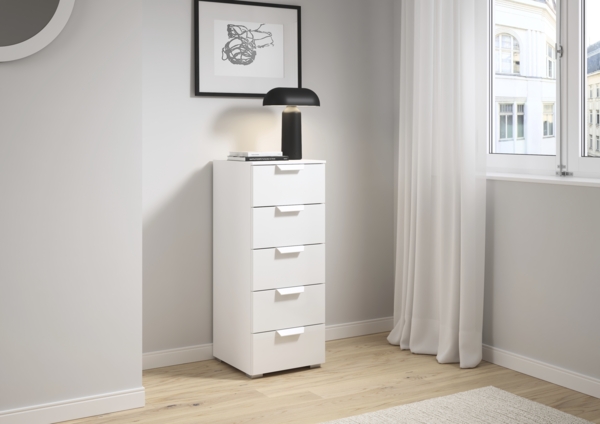 rauch Aditio Box, Kommode, 5 Schubladen, mit Glasfront, mit Softclose-Funktion, Farbe Weiß, BxHxT 40x100x42cm Bild 1