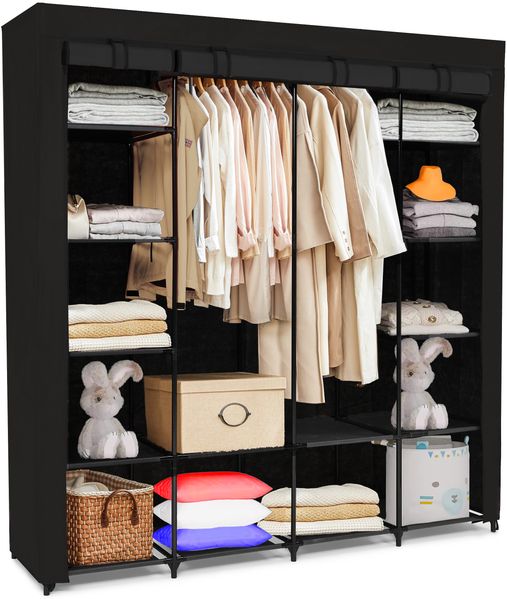 Brixy Kleiderschrank - Garderobenschrank - XXL - Kleiderschrank Faltbar - 175 x 170 x 45cm - Campingschrank - Stoff Faltschrank - Schwarz
