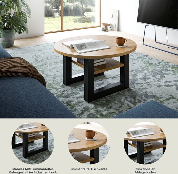 INOSIGN Couchtisch Rail, Ø 75 cm, mit Ablageboden, inklusive Kufengestell, Wohnzimmertisch, Beistelltisch Bild 3