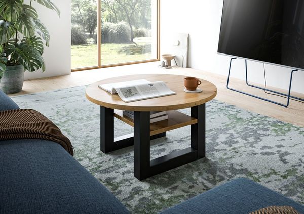 INOSIGN Couchtisch Rail, Ø 75 cm, mit Ablageboden, inklusive Kufengestell, Wohnzimmertisch, Beistelltisch
