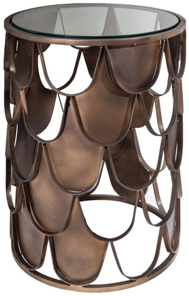 riess-ambiente Beistelltisch ABSTRACT Ø55cm antik messing / transparent (Einzelartikel, 1-St), Wohnzimmer · Glas · Metall · rund · Fischschuppen Design · Industrial