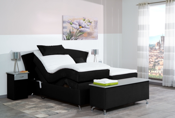 Meisterbetten Boxspringbett Huss 140x200 in VS-Schwarz, Matratzenbezug Nano, Ergoflex-Topper