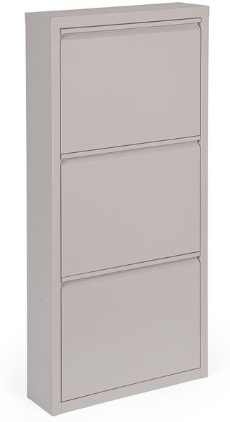Schuhschrank Nivyne aus Metall, modern und lackiert, Taubengrau, 3 Fächer, kompakt für Indoor