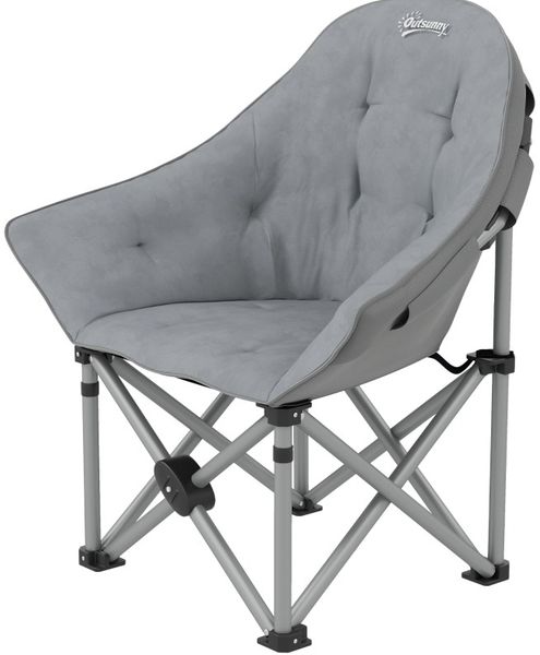 Campingstuhl B 63 x T 90 x H 100 cm, faltbar, Bonded Leather in Dunkelgrau, Metallgestell, 1 Stück