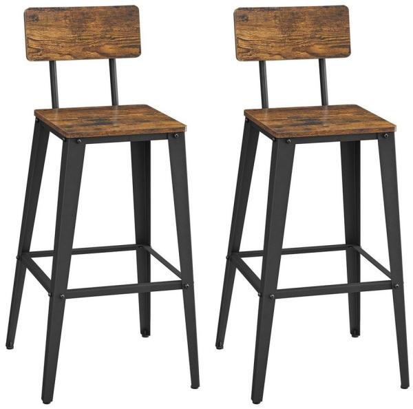Vasagle Barhocker, 2er Set, Barstühle, Küchenstühle, mit Rückenlehne, Stahlgestell, einfache Montage, Industrie-Design, vintagebraun-schwarz