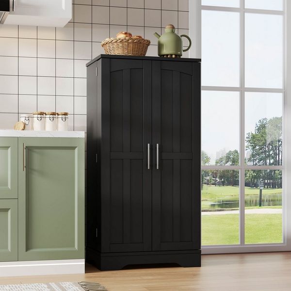 Flieks Mehrzweckschrank Hochschrank mit LED-Sensorlicht und verstellbaren Regalböden (H120xB60xT40 cm, 1-St) Küchenschrank Buffetschrank mit Türablagen Holzschrank schwarz