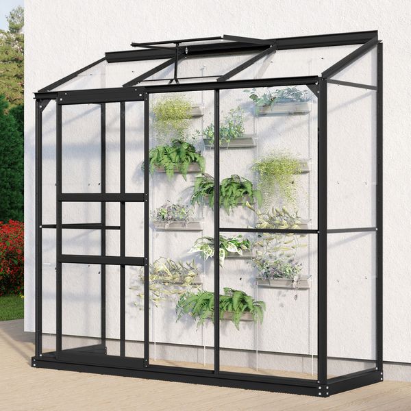 Vitavia Anlehn-Gewächshaus "Styx 1300", schwarz, 1,3 m²,3 mm ESG