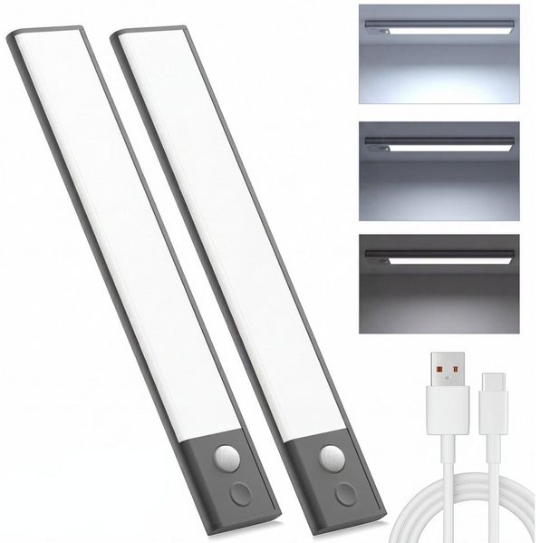 ANYSUN LED Unterbauleuchte Küche 2er Set Schrankbeleuchtung mit Bewegungsmelder und Akku, LED fest integriert, Kaltweiß, 40 cm Küchenlampe, USB-C wiederaufladbar, Stufenlos Dimmbar, 2 Stück
