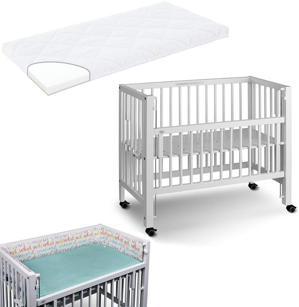 Tissi Anstellbett / Beistellbett Sophie inkl. Matratze und Nestchen Wonderful World, Buche Weiss
