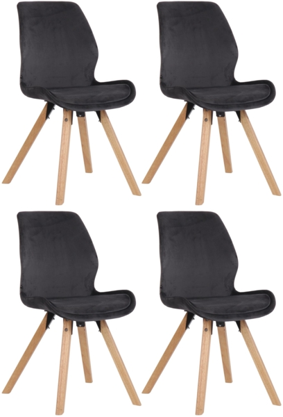 CLP 4er Set Stuhl Luna Kunststoff Stoff Samt Kunstleder,dunkelgrau Samt