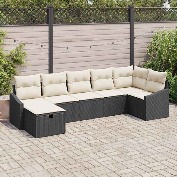 vidaXL Sofa Set mit Kissen mit Speicher 7 pcs Schwarz Poly-Rattan 3359296