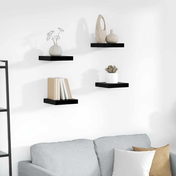Bücherregal Wand 4 pcs, Schweberegale, Wandregal Hochglanz-Schwarz 23 x 23,5 x 3,8 cm MDF