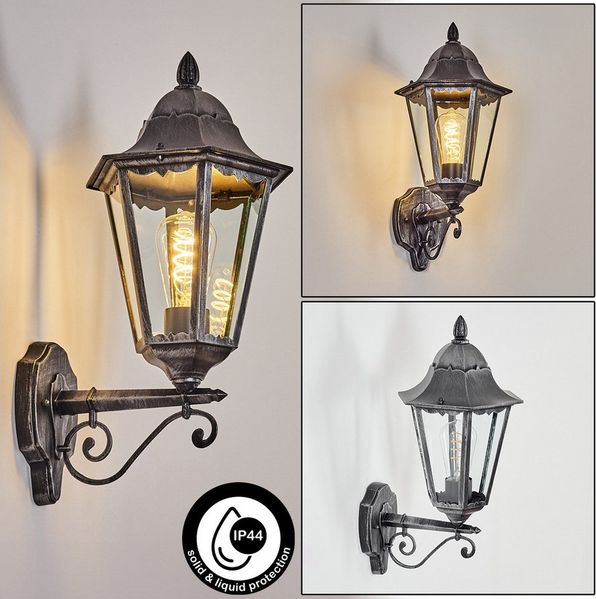 hofstein Außen-Wandleuchte Außenwandlampe aus Metall/Glas in Silberfarben/Schwarz/Klar, Wandleuchte außen im Vintage/Antik/Landhaus-Design, E27, IP44