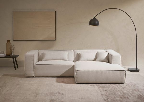 LeGer Home by Lena Gercke Ecksofa PIARA mit Kedernaht, Cord, Leinenoptik o. Strukturstoff, Couch, L-Form, wahlweise Ottomane rechts/links, schwarze Füße, bequemer Sitzkomfort