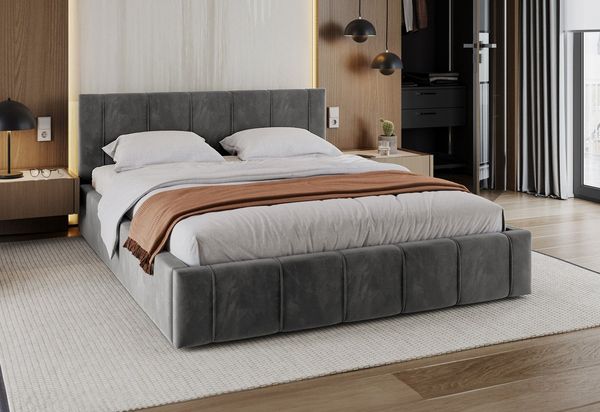 FDM Polsterbett FLORIDA Paris Bettgestell 90x200, 120x200, 140x200, 160x200, 180x200 cm (verfügbar 90x200 120x200 140x200 160x200 180x200 cm, Bettrahmen, Bett, mit großen gepolsterten Kopfteil, mit Bettkasten zum aufklappen), Hebbarer Metallrahmen, Bettk...